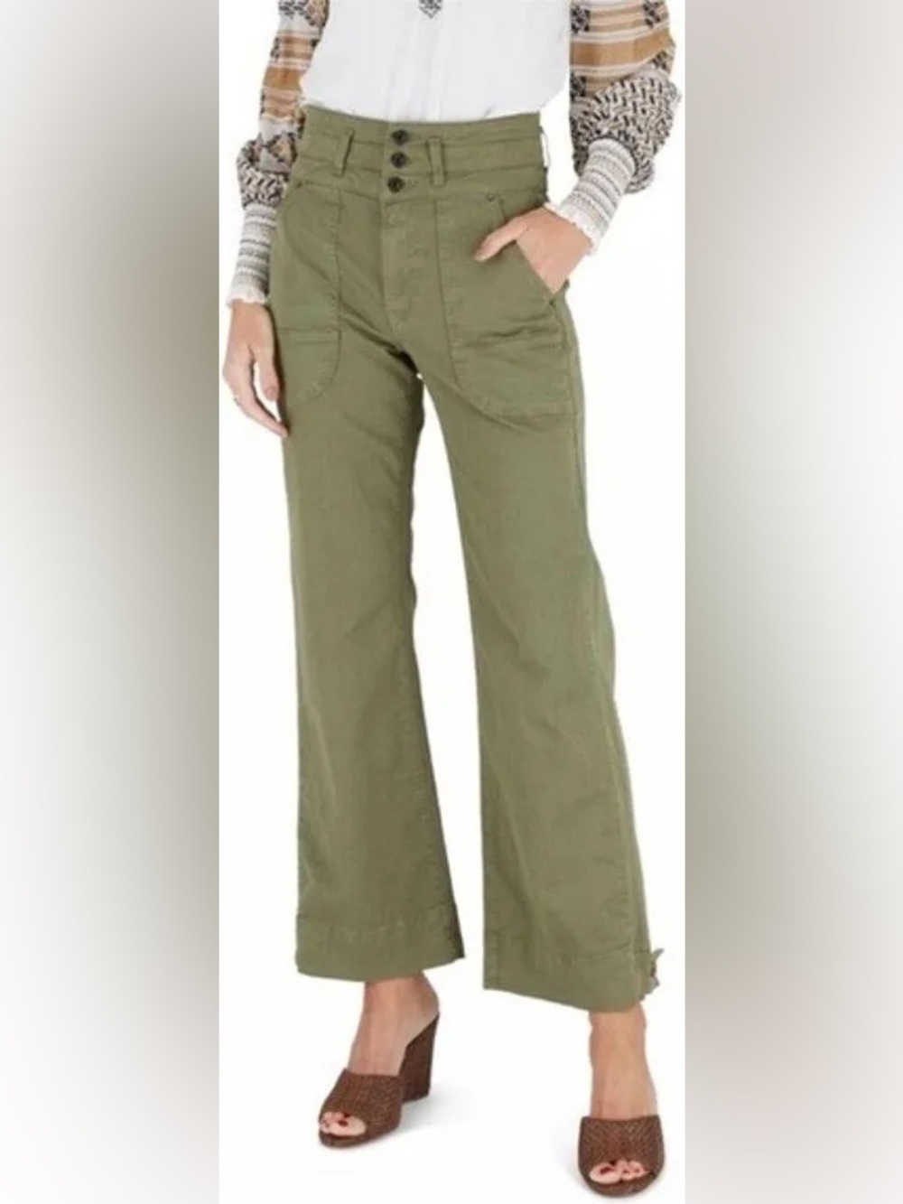 Veronica Beard Olive Green Wide-Leg High-Rise Jeans